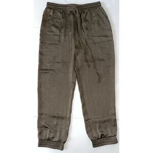 NRBF Satin Jogger Pants Women’s L Green Lightweight Drawstring Baggy Relaxed